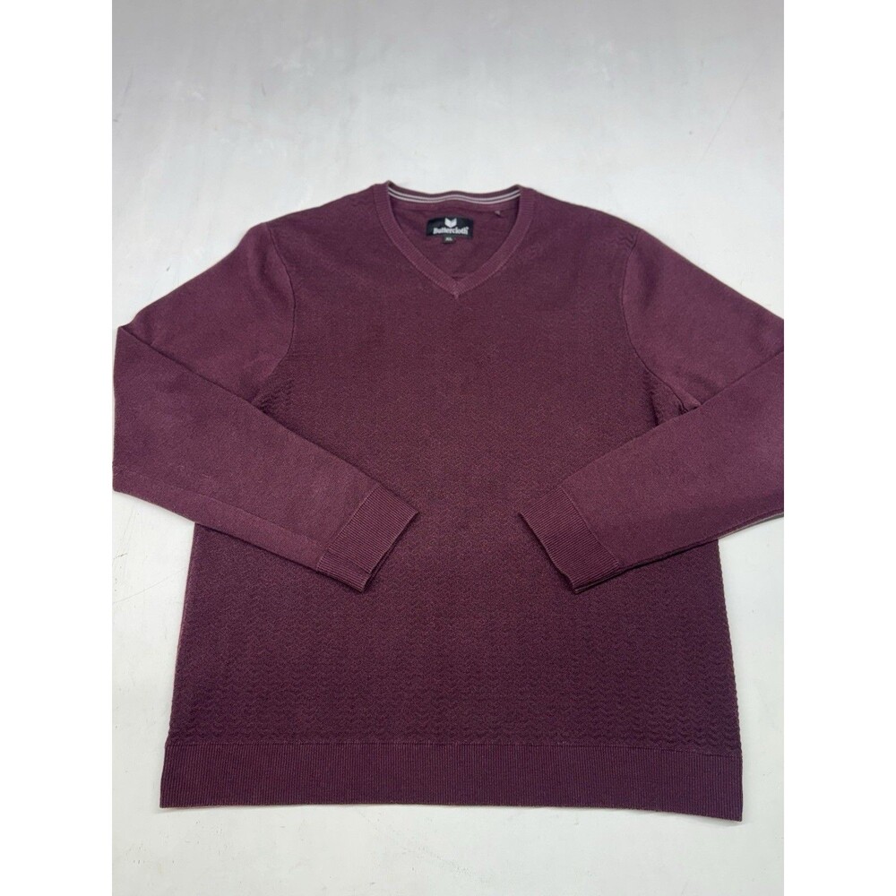 Buttercloth Sweater Burgundy Pullover Long Sleeve Textured Knit Cotton Men’s XL